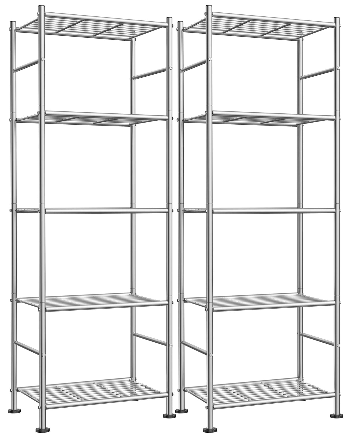 Sakugi Storage Shelves - Set of 2, 5-Tier Metal Shelf Organizer, Space-Saving Garage Shelving with Leveling Feet, Standing Shelves Organizer for Kitchen, Laundry, Pantry (18.4"x12.6"x57.4", Silver) Sakugi