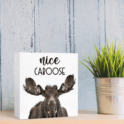 SJNH Funny Bathroom Wood Sign Nice Caboose Funny Moose Wood Block Sign for Bathroom Shelf Toilet Restroom Home Tabletop Desk Decor,Farmhouse Bathroom Wooden Box Sign