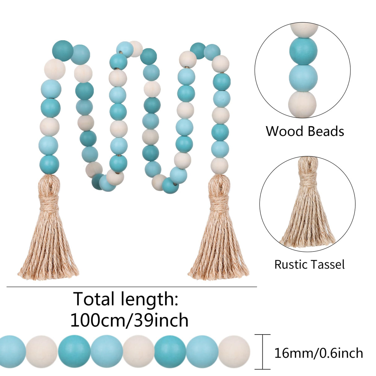 Meplait Wood Bead Garland,39in Farmhouse Beads with Tassels Boho Beads for Tiered Tray Decorative Beads Home Decor Meplait