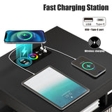 Nightstand with Charging Station and LED Lights, Night Stand with 2 Drawers, Wood Smart Bedside Table, Modern Bed Side Table for Bedroom, Black QPLZF