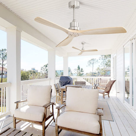 Sofucor 52 Inch Ceiling Fan with Remote, 3 Blade Carved Wood Fan Without No Light, Modern Ceiling Fan for Indoor Outdoor Bedroom Living Room Patios Farmhouse, Reversible DC Motor Sofucor