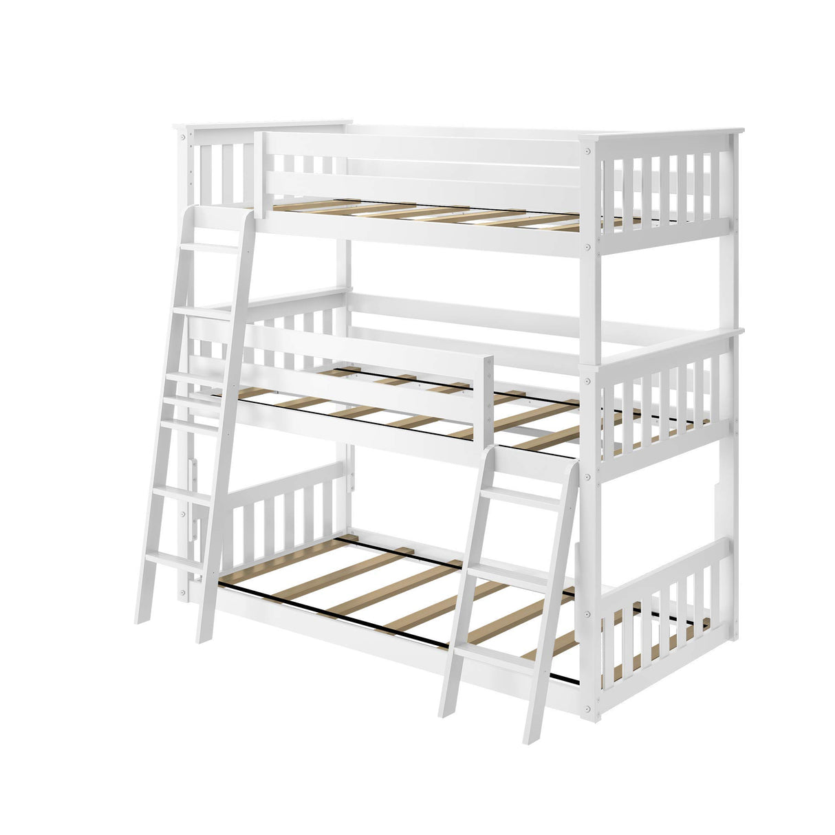 Max & Lily Triple Twin Bunk Bed, Solid Wood Bed Frame For Kids, No Box Spring Needed, Easy Assembly, White Max & Lily
