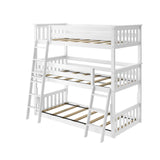 Max & Lily Triple Twin Bunk Bed, Solid Wood Bed Frame For Kids, No Box Spring Needed, Easy Assembly, White Max & Lily