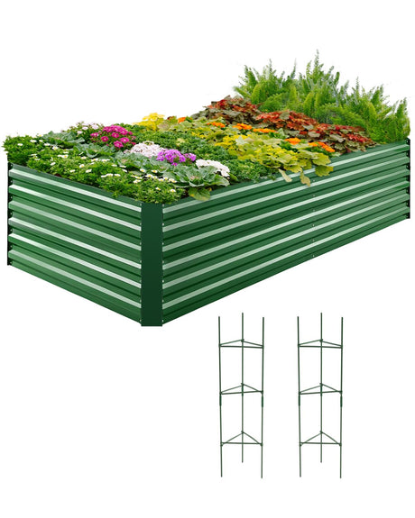 Quictent Galvanized Raised Garden Bed 8x4x2 Ft Tall Metal Planter Box for Vegetables Outdoor Bottomless for Backyard, 2 Tomato Cages Included, 22.04" Deep (Green) Quictent