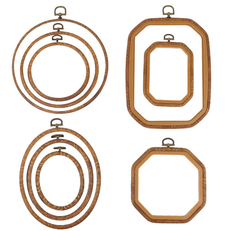 9 Pack Embroidery Hoop Frame, Large Imitated Wood Display Frame, Cross Stitch Hoop Ring for Art Craft Sewing Decorative Ornaments, Circle Oval Octagonal Shape Varku