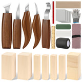AUGSUN Wood Whittling Kit, 25 Pack Wood Carving Tools for Beginners, Hand Carving Knife Set Includes 5 Wood Carving Knives, 8 Basswood Wood Blocks, Gloves for Craft DIY Woodworking AUGSUN