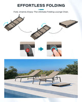 Aluminum Chaise Lounge Ourdoor - Foldable & Assemble Free Outdoor Lounge Chair with 5 Adjustable Backrest, Patio Lounge Chair for Outside Poolside Beach Pool, Khaki Ciokea