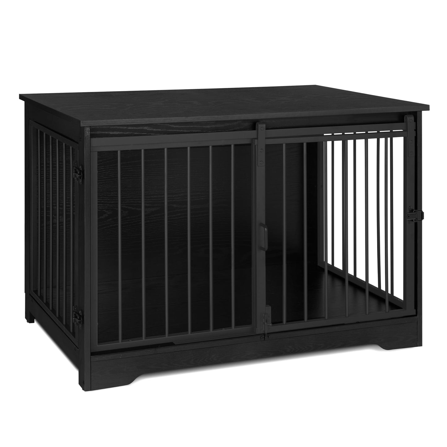 Hzuaneri Dog Crate Furniture, 39.4" Double Door Dog Crate with Barn Door, Dog Kennel Indoor, End Side Table Wooden Dog Crate for Small Medium Large Dog, Anti-Chew Anti-Escape, Black - WoodArtSupply