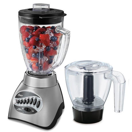Oster Classic Series 16 Speed Blender with Food Chopper and Glass Jar, Brushed Nickel Oster