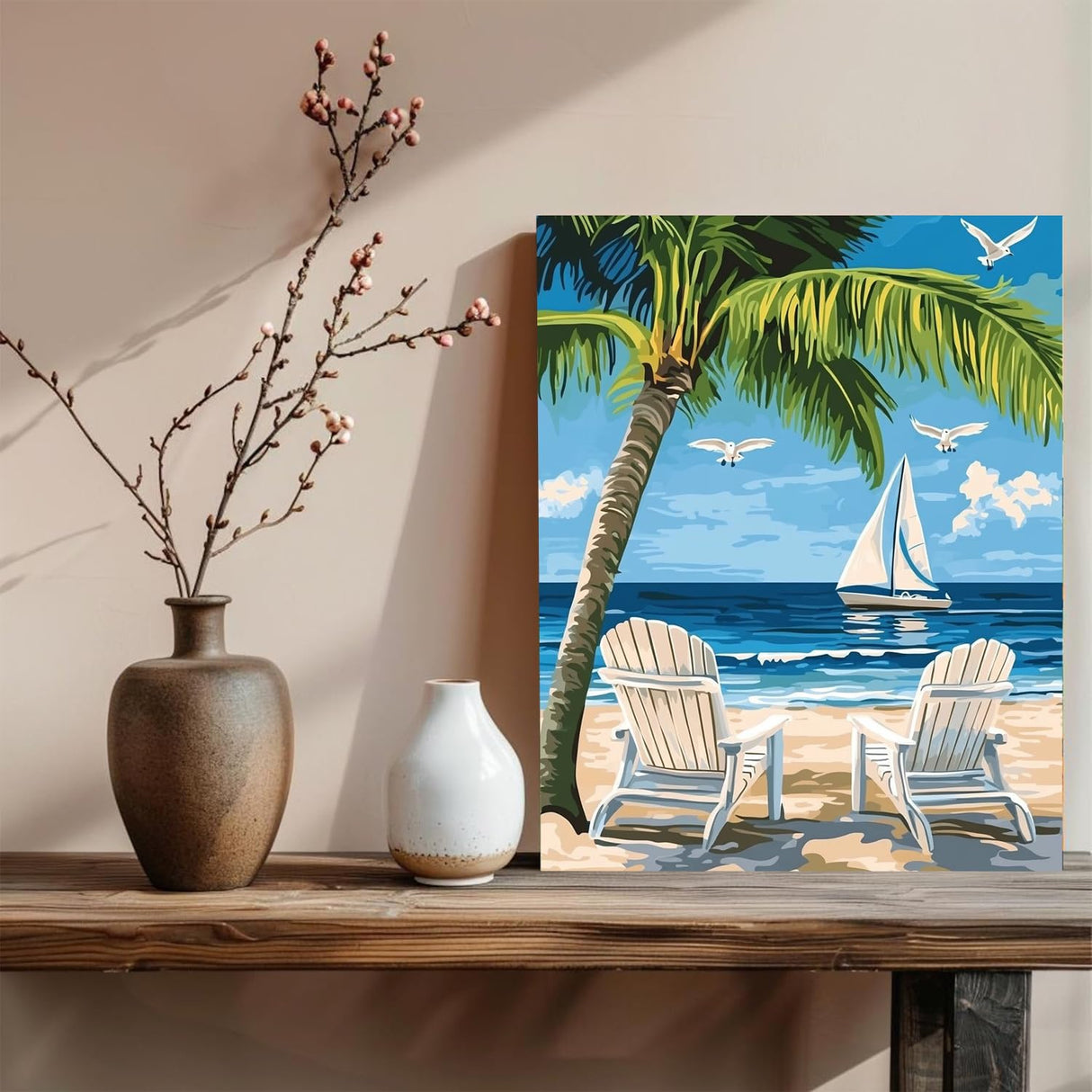 xcemhil Beach Paint by Numbers Kit for Adults, Paint by Number Palm Tree, Seaside Paint by Numbers Kit for Adults Beginner for Gift and Home Wall Decor 16x20 Inch xcemhil