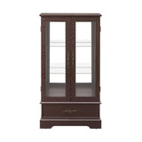 Lighted Glass Cabinet Curio Display Cabinet with Adjustable Glass Shelves 2 Doors and 1 Drawer Farmhouse Buffet Sideboard, Bulb Included, Brown Bituman