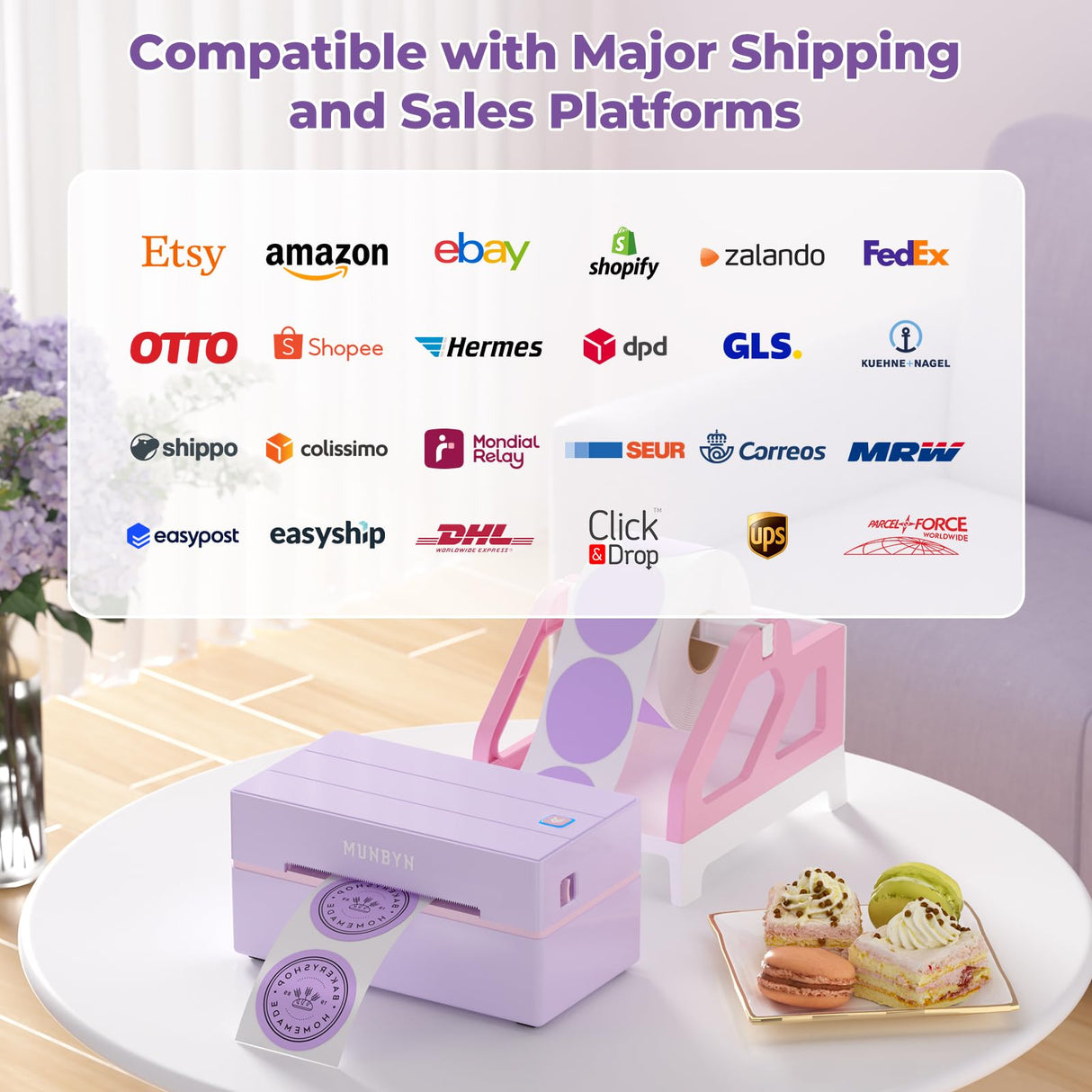 MUNBYN Bluetooth Thermal Label Printer, 130B Wireless 4x6 Shipping Label Printer for Shipping Packages Small Business Office or Home, Compatible with iPhone Android iPad Windows macOS Chrome Etsy eBay MUNBYN