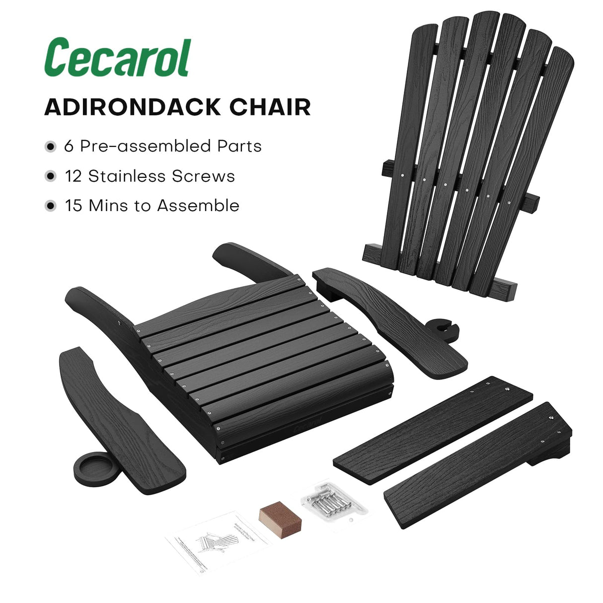 Cecarol Oversized Adirondack Chair Plastic, Outdoor Fire Pit Chair with Cup Holder, Adirondack Patio Chair Weather Resistant for Outside, Porch, Lawn, Garden- AC01, Black(Wood Grain) Cecarol