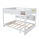Harper & Bright Designs Queen Over Queen Bunk Bed with Built-in Storage Cabinets, Charging Station, Ladder and Safety Guardrails, Solid Pine Wood Bunk Bed, White Harper & Bright Designs