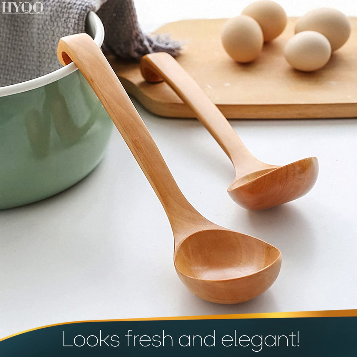 Wooden Ladle For Soup - 2 Pack Wooden Soup Spoons Bamboo Ladle Wooden Serving Spoons Olive Wood Ladle Soup Ladel For Cooking Wood Utensils Set Large Ladle With Long Handle Teak Kitchen Utensils HYQO