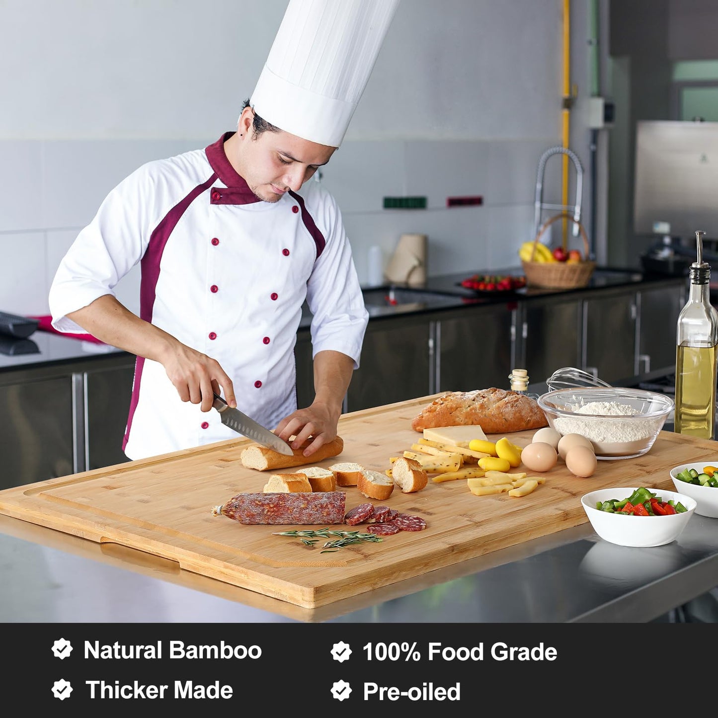 36 x 24 Extra Large Bamboo Cutting Board for Kitchen, Cutting Board Stove Top Cover with Handle, Butcher Block Chopping Board with Juice Groove,