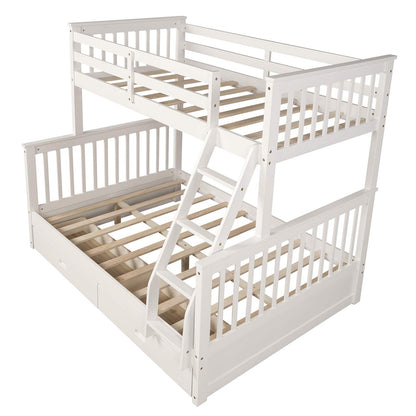 Harper & Bright Designs Twin Over Full Bunk Bed with Storage Drawers in White - WoodArtSupply