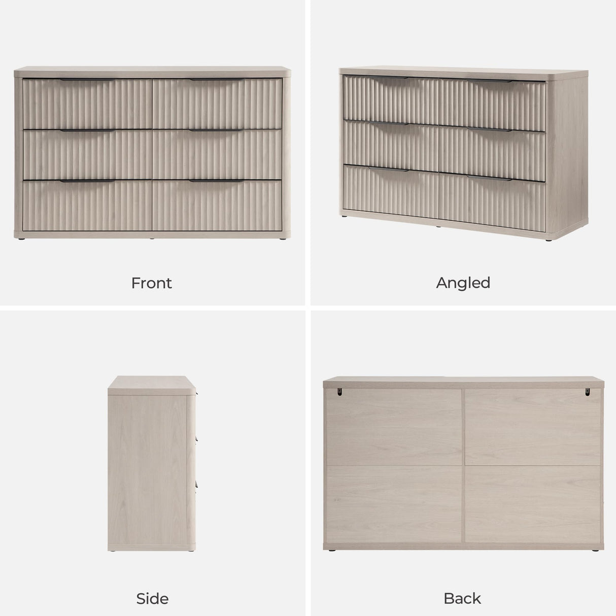 SICOTAS Dresser for Bedroom 53.5" Wide 6 Drawer Dressers & Chests of Drawers for Closet Long Large Modern TV Stand Set for Clothes Storage Fluted Clothes Closet for Hallway Entryway, White Alder SICOTAS