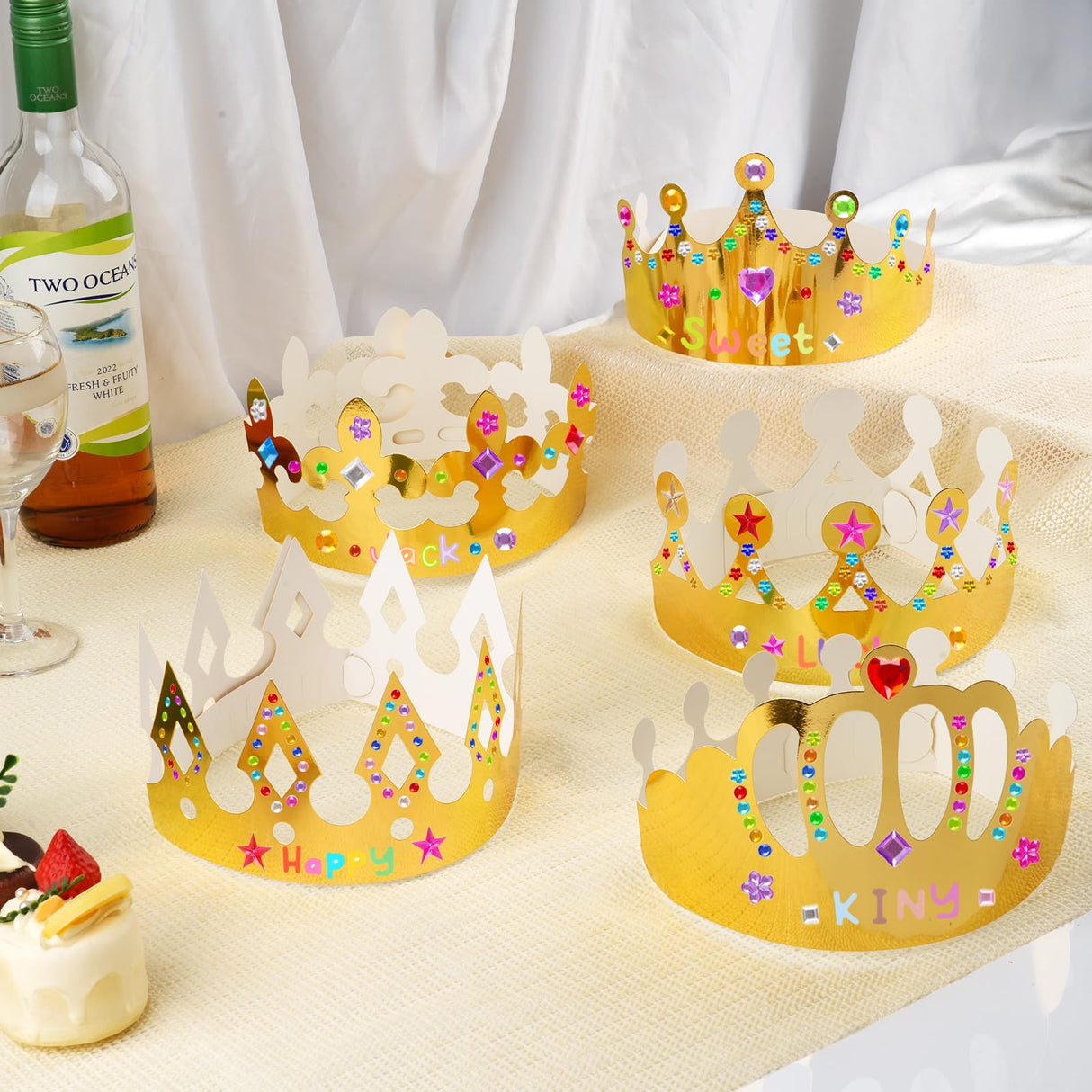 Gold Paper Crowns, 15 Pcs DIY Birthday Party Crowns, King & Princess Crown Hats with Gem Stickers, Letters and Number Stickers for School, Party & Craft Decoration NIUBIER