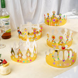 Gold Paper Crowns, 15 Pcs DIY Birthday Party Crowns, King & Princess Crown Hats with Gem Stickers, Letters and Number Stickers for School, Party & Craft Decoration NIUBIER