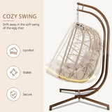 NICESOUL Double Swing Egg Chair with Stand, Extra Large 2 Person Indoor Outdoor Wicker Loveseat, Oversized Patio Hanging Basket Chair with Cushions, 700Lbs Sturdy Porch Swing for Backyard, Beige NICESOUL