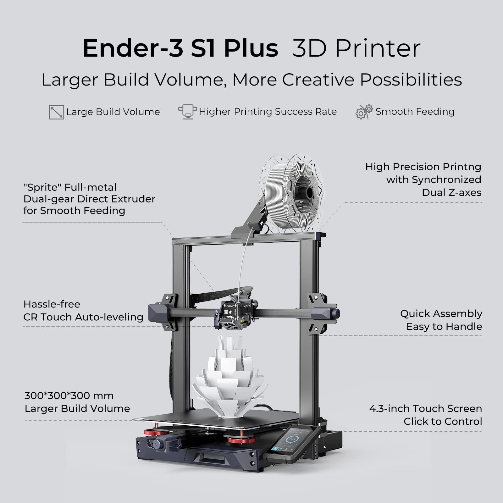 Creality Ender 3 S1 Plus 3D Printer with CR Touch Auto-Leveling Sprite Direct Extruder High-Precision Dual Z-axis Ender 3D Printers Large Print Size 11.81x11.81x11.81inch - WoodArtSupply