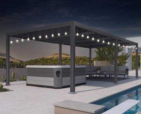 PURPLE LEAF Outdoor Louvered Pergola 11.4' x 23.3' Patio Aluminum Oversize Perogla with String Lights Independent Adjustable Roof for Outdoor Deck Garden Patio PURPLE LEAF