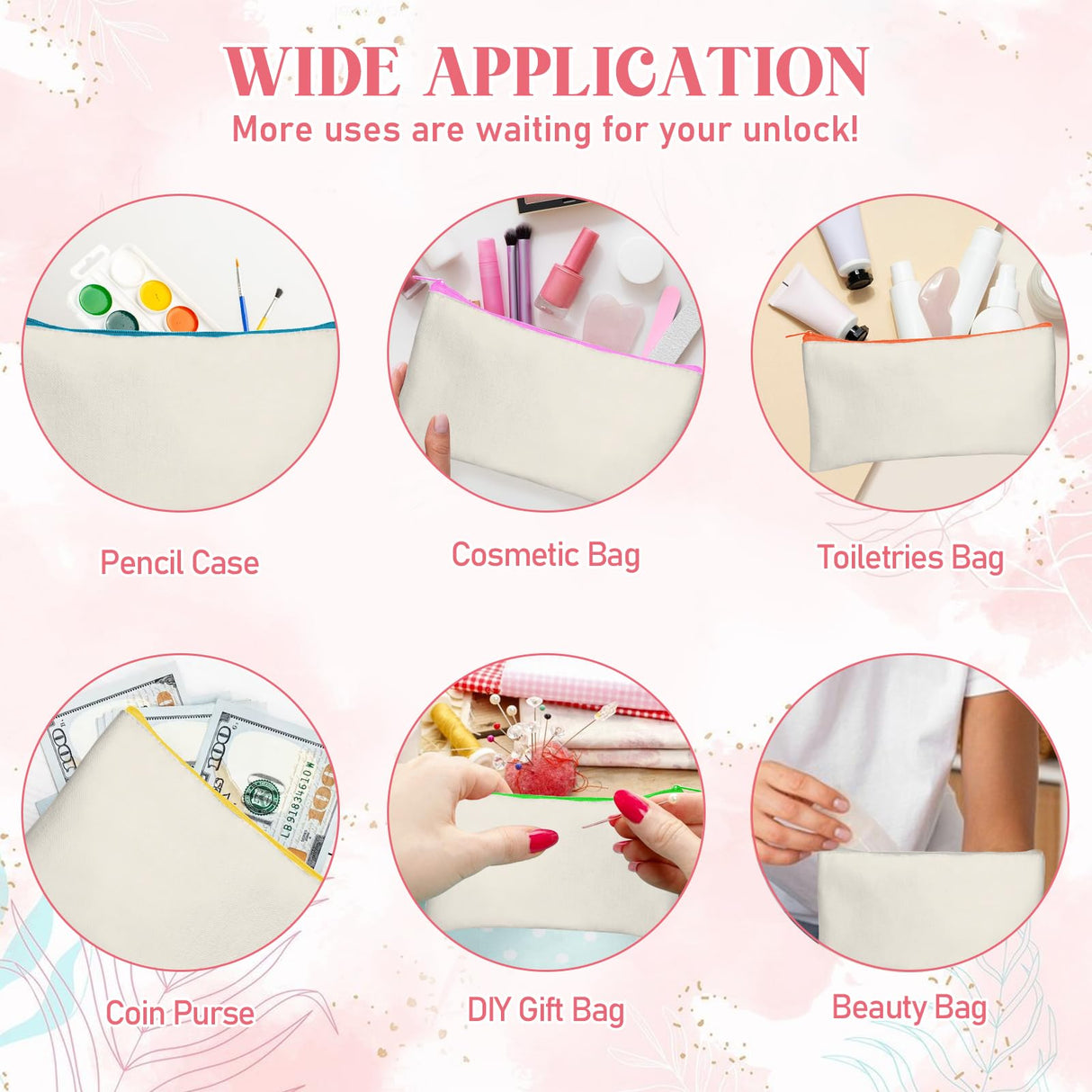 Legigo 12 Pack Blank DIY Craft Bag Canvas Pencil Case Blank Makeup Bags- Beige Canvas Pencil Pouch Bulk Canvas Cosmetic Bag Multi-Purpose Travel Toiletry Bag Canvas Color Zipper Bags 8.3 × 5 Inch Legigo