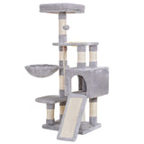 Heybly Cat Tree, Cat Tower for Indoor Cats with Scratching Board, Multi-Level Cat Furniture Condo with Feeding Bowl Light Gray HCT010SW Heybly