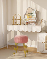 IBUYKE Velvet Storage Footrest Stool Ottoman, Makeup Vanity Stool Side Table with Golden Steel Legs Removable Cover, Coffee Table Top Cover, Pink LG-20P IBUYKE