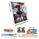 JOOZ Paint by Numbers Kit for Adults with Frame, Eiffel Tower Paint by Number with Easel, DIY Rose Woman Oil Painting by Numbers with Red Umbrella, Adult Paint by Number Kits for Wall Decor 8x12 Inch JOOZ