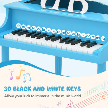 Goplus 30-Key Classical Kids Piano, Mini Grand Piano Wooden Learn-to-Play Musical Instrument Toy with Bench, Piano Lid, Music Rack, Gift for Boys - WoodArtSupply