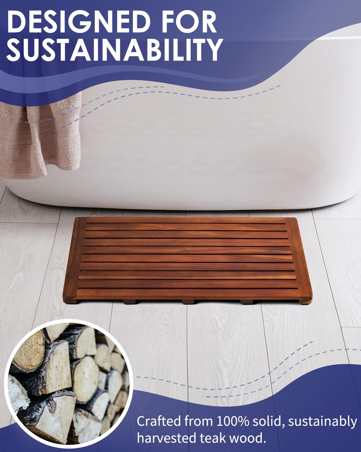 Upolana Teak Shower Mat, 32 x 18 inch Wood Bath Mat for Inside Shower, Premium Wooden Shower Floor Mat, Teak Wood Bath Mat for Bathroom Spa & Outdoor Use Upolana