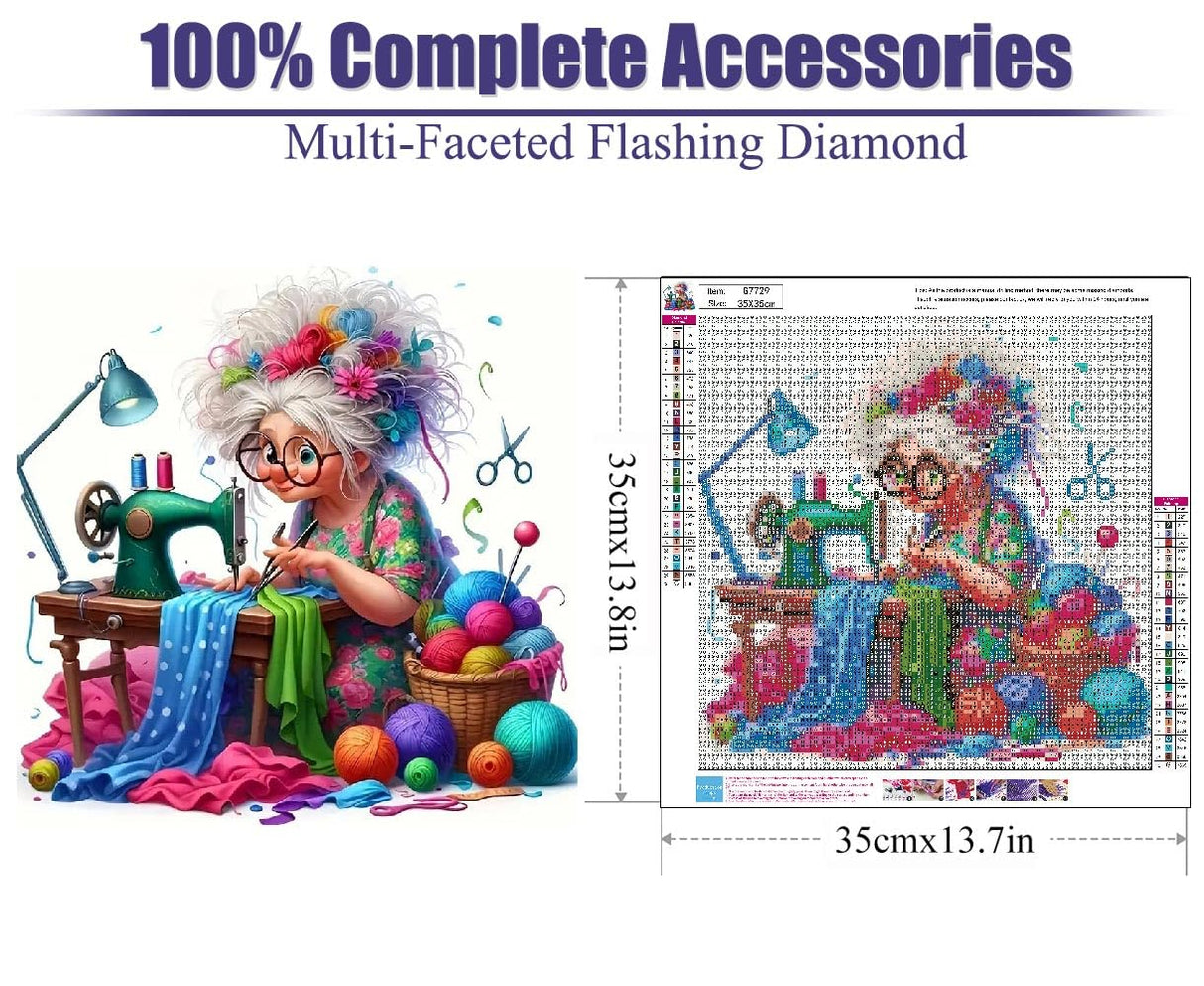DIY Diamond Art Kits for Adults,Diamond Painting Kits for Adults,Simple Cartoon Grandma Full Drill Diamond Paintings for Beginners, 5D Paint with Diamonds Pictures Gem DIY Crafts Kits 14X14 Inch uuxsretaio