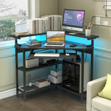 Auromie Corner Desk with Charging Station & LED Light, Triangle Corner Desk with Monitor Stand & Keyboard Tray for Small Space, Gaming Computer Desk with Storage Shelves for Home Office (Rustic) Auromie