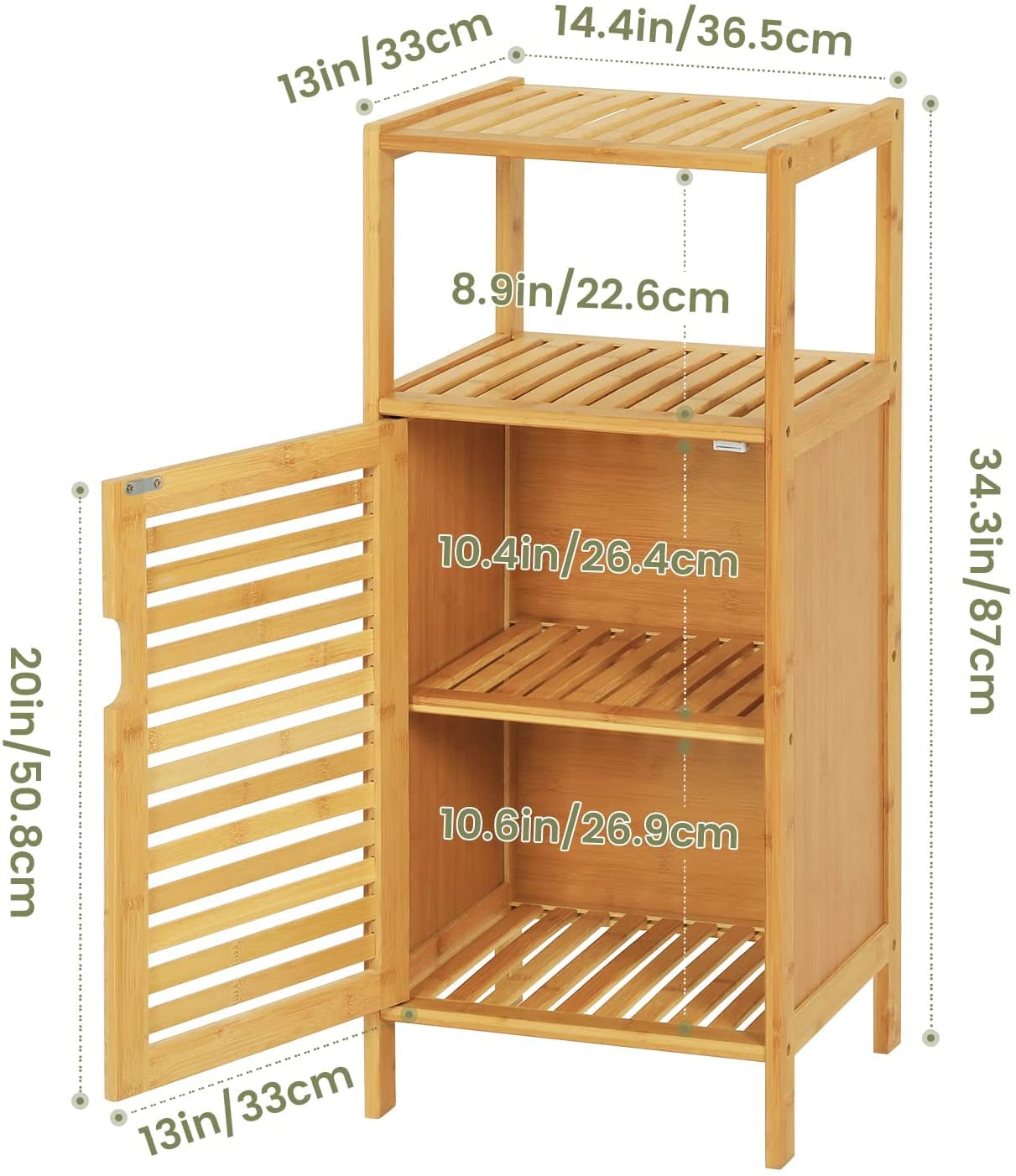 VIAGDO Bamboo Cabinet, Bathroom Storage Cabinet with Single Door and Shelf, Freestanding Bathroom Cabinet, Kitchen Cupboard, Sofa Side Table for Living Room/Hallway/Kitchen VIAGDO