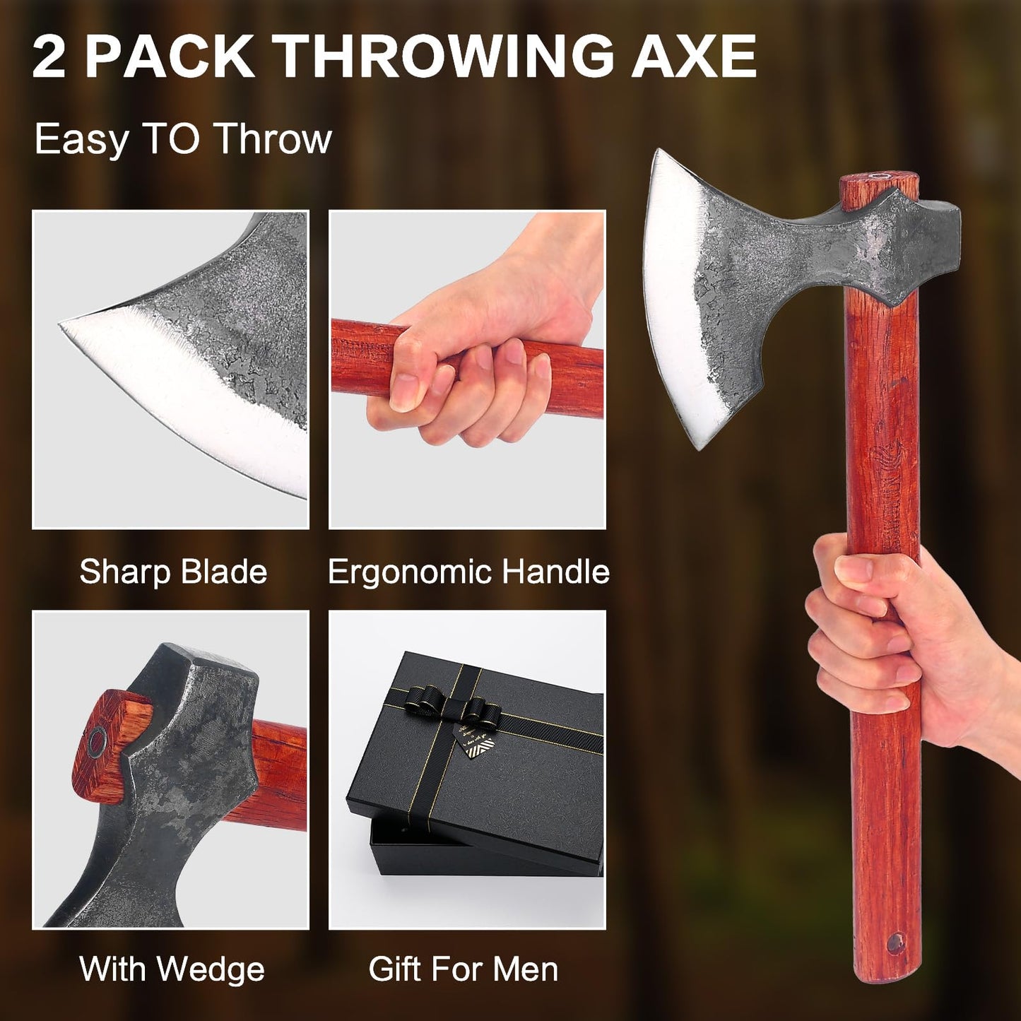 16" Throwing Axe with Beech Wood Handle, Professional Throwing Hatchet Set of Two, Viking Style Throwing Tomahawks with Steel Wedge for Adults' Competition and Outdoor Recreation - WoodArtSupply