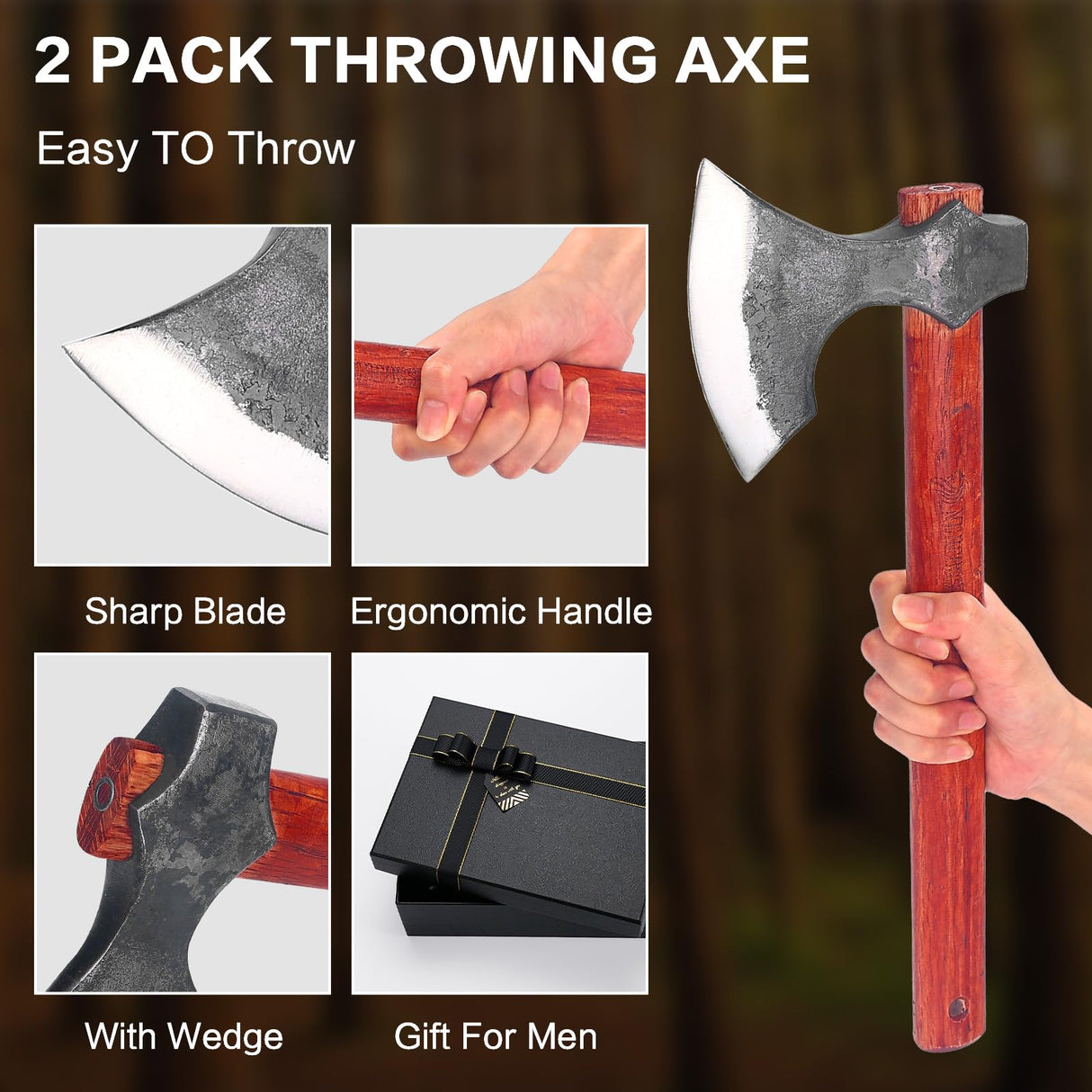 16" Throwing Axe with Beech Wood Handle, Professional Throwing Hatchet Set of Two, Viking Style Throwing Tomahawks with Steel Wedge for Adults' Competition and Outdoor Recreation, Red Generic