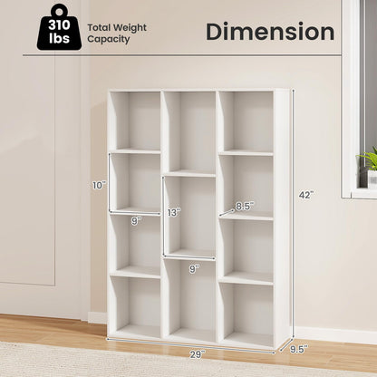 Giantex 11-Cube Reversible Wooden Bookshelf - Modern Freestanding Storage Organizer in White - WoodArtSupply