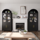 RISTERN 73" Tall Arched Kitchen Pantry Cabinet, Modern Metal Farmhouse Storage Cabinets, Steel Cabinet with Glass Doors and Adjustable Shelves, Living Room, Dining Room and Office, Black RISTERN