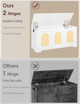 DINZI LVJ Storage Chest, 39.4" Rattan-Like Storage Box with 2 Safety Hinges, Wooden Entryway Shoe Bench with Flip-Top, Trunk for Living Room, Bedroom, Easy Assembly, White and Natural DINZI LVJ