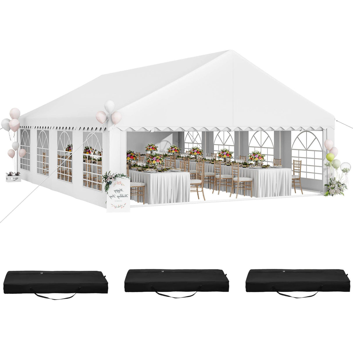 YITAHOME 20x30FT Party Tent Heavy Duty Wedding Event Shelters PVC Upgraded Galvanized Ripple Canopy with Large Roof Removable Sidewalls & 3 Storage Bags 600D Oxford Commercial, White YITAHOME