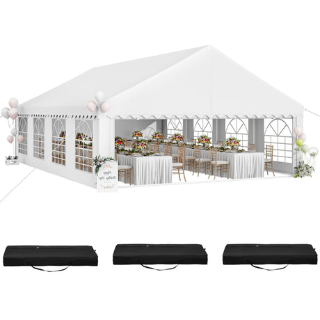 YITAHOME 20x30FT Party Tent Heavy Duty Wedding Event Shelters PVC Upgraded Galvanized Ripple Canopy with Large Roof Removable Sidewalls & 3 Storage Bags 600D Oxford Commercial, White YITAHOME