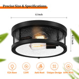 Black Flush Mount Ceiling Light Fixture, Farmhouse Light Fixture with Seeded Glass Lampshade, 2-Light Industrial Close to Ceiling Light Fixture for Hallway, Kitchen, Entryway, Foyer(Bulb Not Included) Brightever