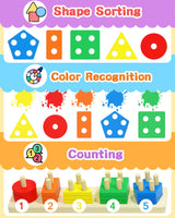 Montessori Toys for 1 2 3 Year Old Boy Girl, Toys for Ages 2-4 0-2 Toddlers Kids Baby, 1 2 Year Old Boy Girl Birthday Gifts, Wooden Learning Puzzles Shape Sorter Toys for Toddlers 1-3 Tonberless