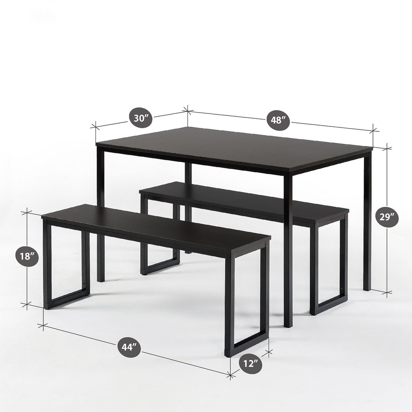 ZINUS Louis Modern Studio Collection Soho Dining Table with Two Benches (3 piece set) - Espresso