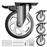 5 inch Caster Wheels, Heavy Duty Casters Set of 4, Locking Swivel Industrial Plate Casters with Double Ball Bearings,Wheels for Furniture, Workbench, Cart(Two Hardware Kits Include) LUTUMEI