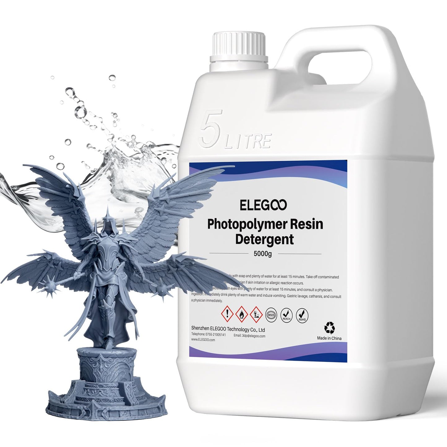 ELEGOO Photopolymer Resin Detergent 5KG, Low Odor Resin Cleaner for LCD/MSLA/DLP 3D Printer, Non-Toxic and Non-Flammable, Suitable for Most UV-Curing Resins