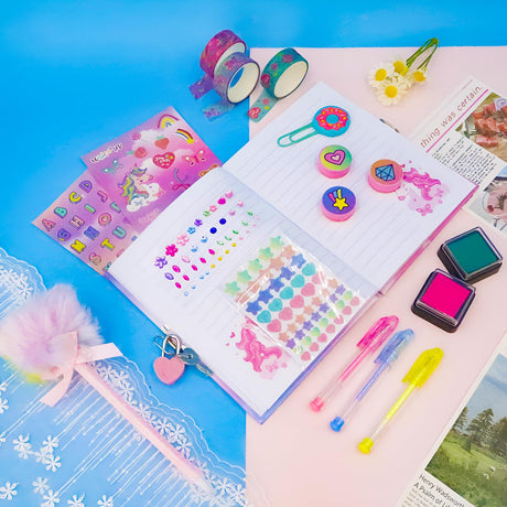 Unicorn Gifts for Girls 5 6 7 8 9 10-12 Years Old, Kids Unicorn Stationery Set with Secret Diary, Stamps, Pens, Journal Notebook Birthday Gifts for Little Girls YOYTOO