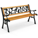 Tangkula Outdoor Garden Bench Park Bench, Patio Iron Bench Chair with Cast Iron & Hardwood Structure, Weather Proof Porch Loveseat, Perfect for Backyard, Deck, Lawn, Poolside Tangkula